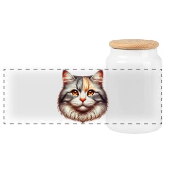 Cat - Panoramic Cookie Jar with Wooden Lid - white - Front