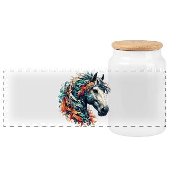 Horse - Panoramic Cookie Jar with Wooden Lid - white - Front