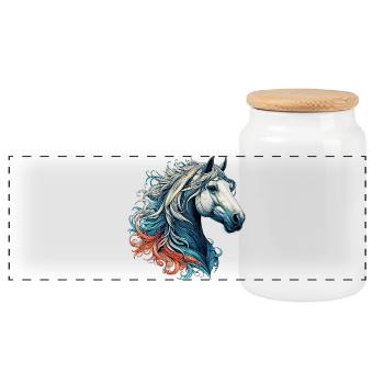 Horse - Panoramic Cookie Jar with Wooden Lid - white - Front