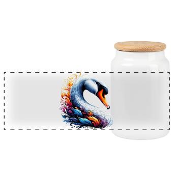 Swan - Panoramic Cookie Jar with Wooden Lid - white - Front
