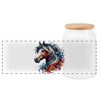 Horse - Panoramic Cookie Jar with Wooden Lid - white - Front