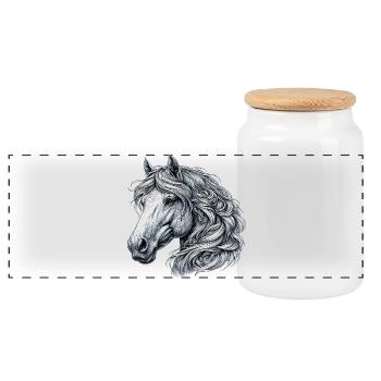 Horse - Panoramic Cookie Jar with Wooden Lid - white - Front