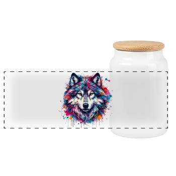 Wolf - Panorama Keksdose mit Holzdeckel - Weiß - Vorne
