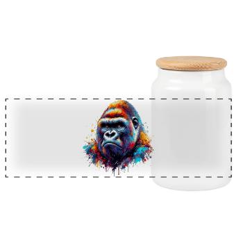 Gorilla - Panoramic Cookie Jar with Wooden Lid - white - Front