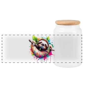Sloth - Panoramic Cookie Jar with Wooden Lid - white - Front