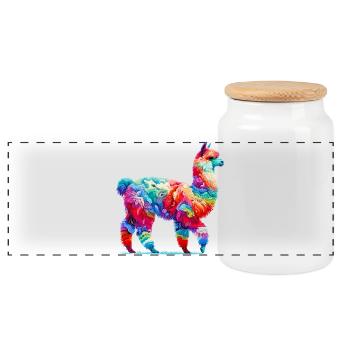 Alpaca - Panoramic Cookie Jar with Wooden Lid - white - Front