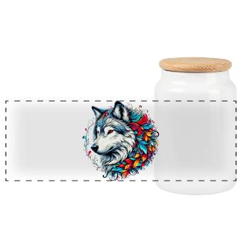 Loup - Boîte à biscuits avec couvercle en bois - blanc - Devant