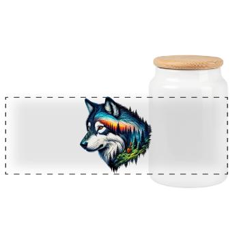 Wolf - Panoramic Cookie Jar with Wooden Lid - white - Front