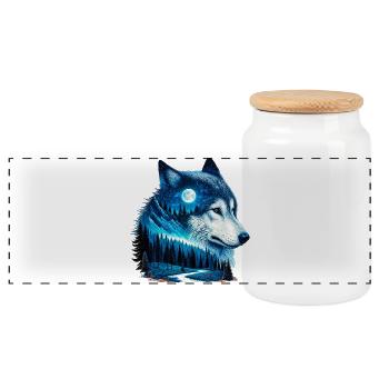 Loup - Boîte à biscuits avec couvercle en bois - blanc - Devant
