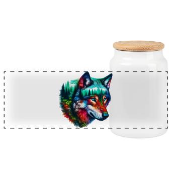 Loup - Boîte à biscuits avec couvercle en bois - blanc - Devant