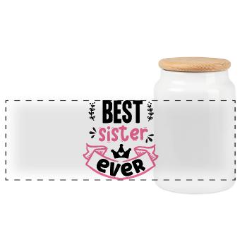 Best Sister Ever - Panoramic Cookie Jar with Wooden Lid - white - Front