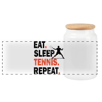 Chemise Tennis Manger Dormir Tennis Répéter Design Foncé - Boîte à biscuits avec couvercle en bois - blanc - Devant