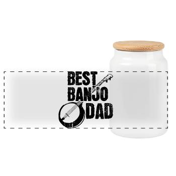 Banjo player dad - Panoramic Cookie Jar with Wooden Lid - white - Front