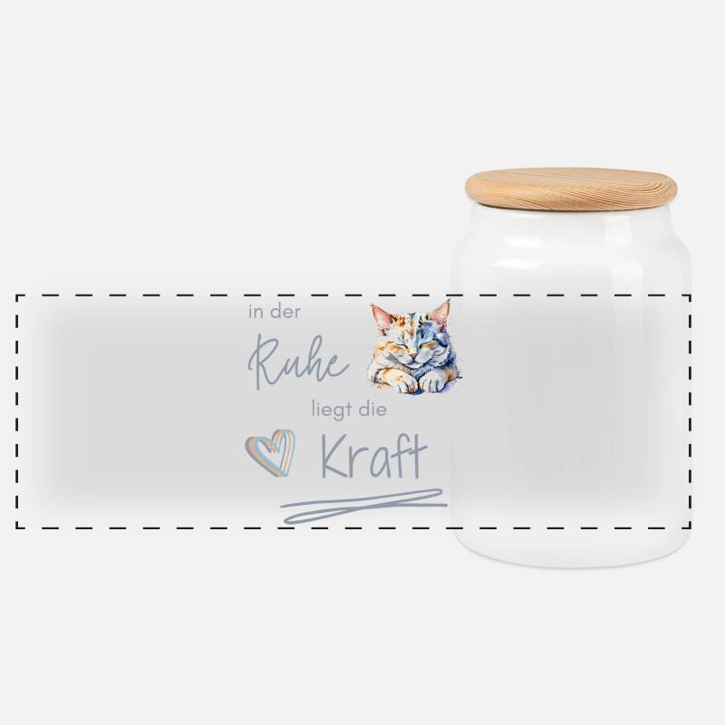 Schlummernde Katze - In der Ruhe liegt die Kraft - Panorama Keksdose mit Holzdeckel - Weiß