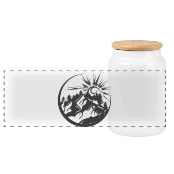 Mountains Outdoor Nature Forest Landscape Graphic Logo - Panoramic Cookie Jar with Wooden Lid - white - Front