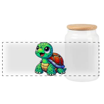 Turtle - Panoramic Cookie Jar with Wooden Lid - white - Front