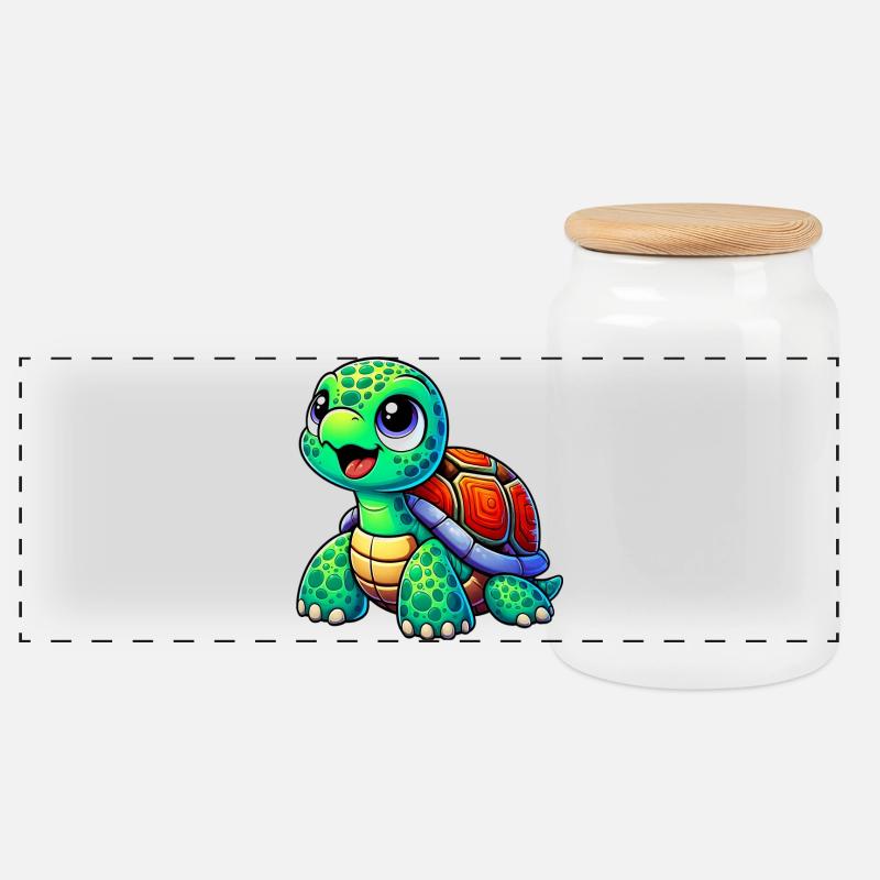 Schildkröte - Panorama Keksdose mit Holzdeckel - Weiß