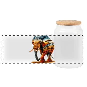 Elefant - Panorama Keksdose mit Holzdeckel - Weiß - Vorne