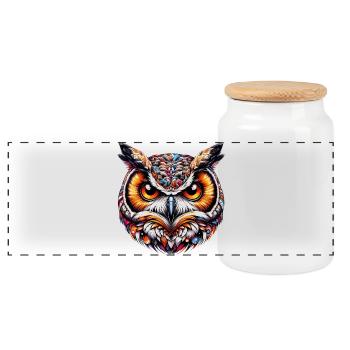 Owl - Panoramic Cookie Jar with Wooden Lid - white - Front