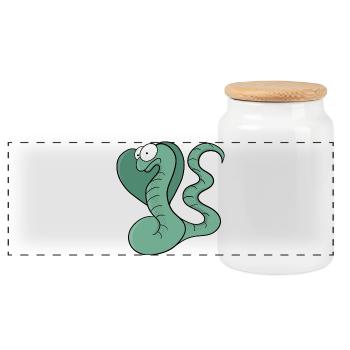 A cute snake - Panoramic Cookie Jar with Wooden Lid - white - Front