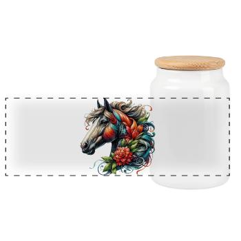 Horse - Panoramic Cookie Jar with Wooden Lid - white - Front