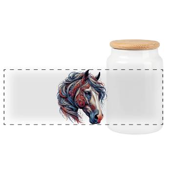 Horse - Panoramic Cookie Jar with Wooden Lid - white - Front