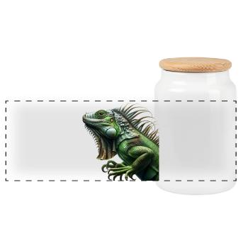 Iguana - Panoramic Cookie Jar with Wooden Lid - white - Front