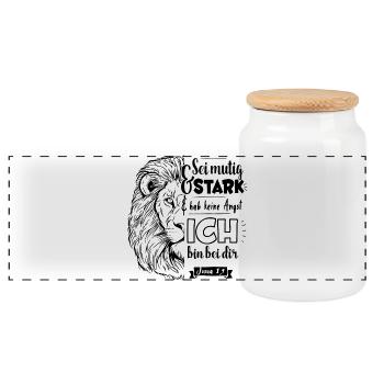 Joshua 1:9 - Be brave and strong - Panoramic Cookie Jar with Wooden Lid - white - Front