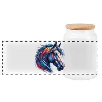 Horse - Panoramic Cookie Jar with Wooden Lid - white - Front