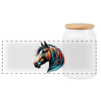 Horse - Panoramic Cookie Jar with Wooden Lid - white - Front