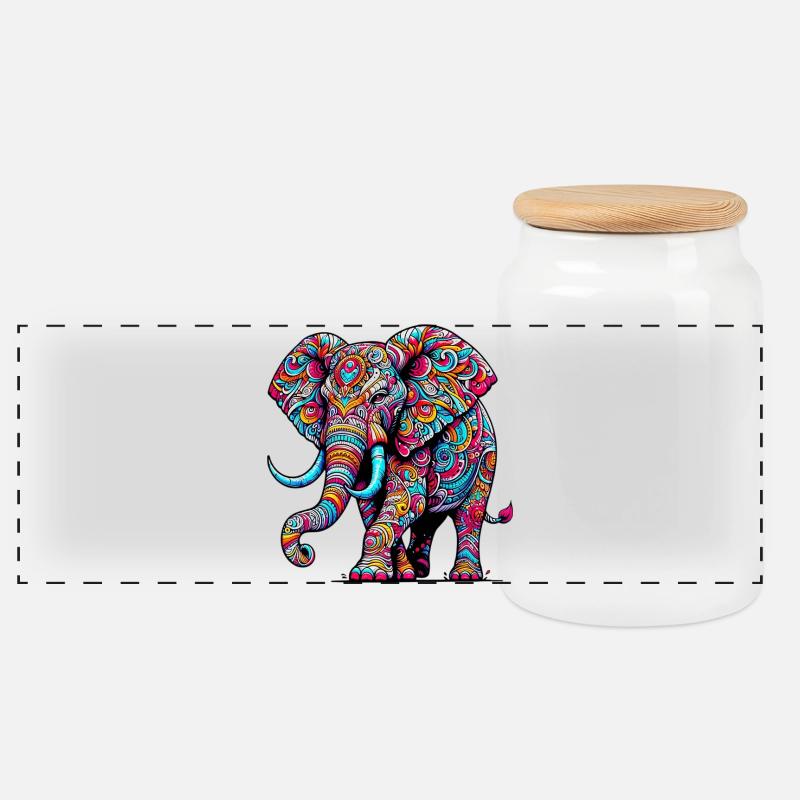 Elefant - Panorama Keksdose mit Holzdeckel - Weiß