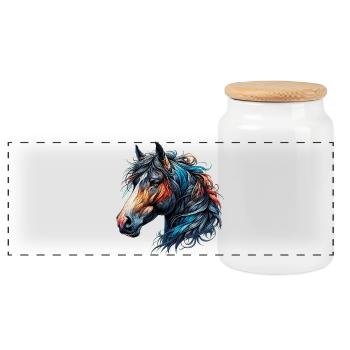 Horse - Panoramic Cookie Jar with Wooden Lid - white - Front