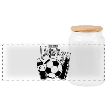 Unser erster Vatertag (Fußball Papa Sohn Baby) - Panorama Keksdose mit Holzdeckel - Weiß - Vorne
