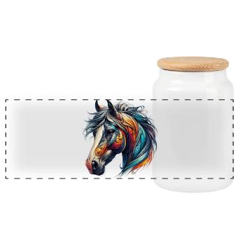 Horse - Panoramic Cookie Jar with Wooden Lid - white - Front