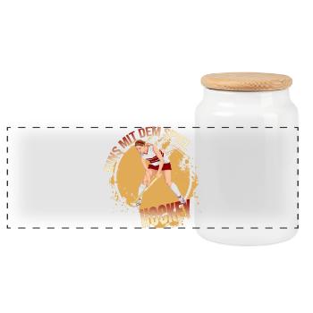 Eins mit dem Spiel Hockey - Panorama Keksdose mit Holzdeckel - Weiß - Vorne