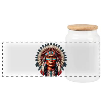 Amerikanisch Indianer Amerikanische Rote Haut - Panorama Keksdose mit Holzdeckel - Weiß - Vorne