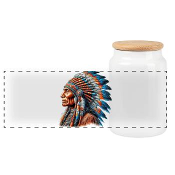 Amerikanisch Indianer Amerikanische Rote Haut - Panorama Keksdose mit Holzdeckel - Weiß - Vorne