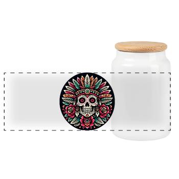 Maya Skull 2 - Panorama Keksdose mit Holzdeckel - Weiß - Vorne