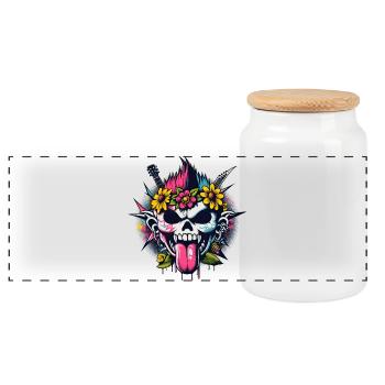 Crâne Punk Rock avec Guitares & Fleurs - Boîte à biscuits avec couvercle en bois - blanc - Devant