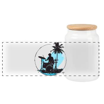 Drummer Drawing - Panoramic Cookie Jar with Wooden Lid - white - Front