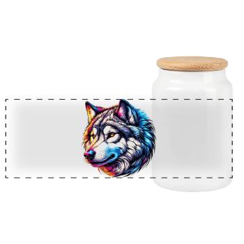 Loup - Boîte à biscuits avec couvercle en bois - blanc - Devant