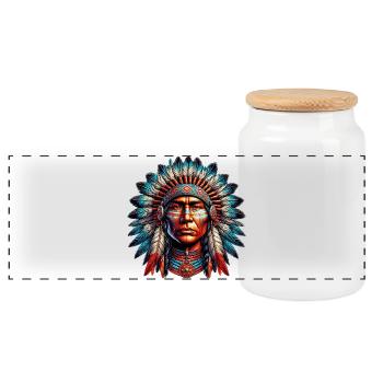 Amerikanisch Indianer Amerikanische Rote Haut - Panorama Keksdose mit Holzdeckel - Weiß - Vorne