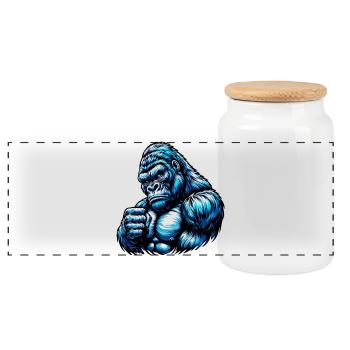 Gorilla - Panorama Keksdose mit Holzdeckel - Weiß - Vorne