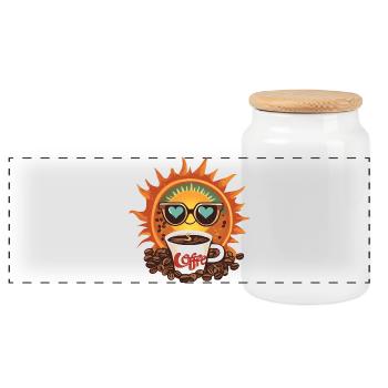 Sun Coffee Vintage Style and Passion - Panoramic Cookie Jar with Wooden Lid - white - Front