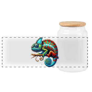 Chameleon - Panoramic Cookie Jar with Wooden Lid - white - Front