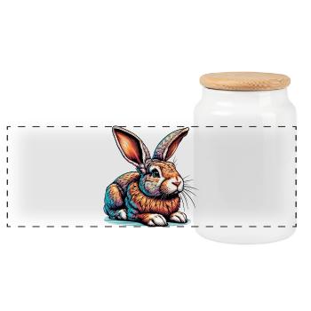Rabbit - Panoramic Cookie Jar with Wooden Lid - white - Front