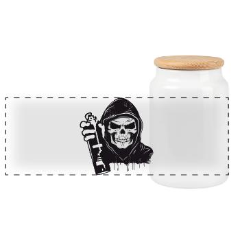 Crâne, tête de mort, tête de mort avec sweat à capuche et bombe aérosol - Boîte à biscuits avec couvercle en bois - blanc - Devant
