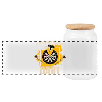 Symphonie der Präzision - Dart - Panorama Keksdose mit Holzdeckel - Weiß - Vorne
