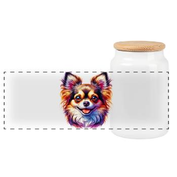 Chihuahua Dog - Panoramic Cookie Jar with Wooden Lid - white - Front