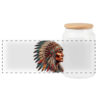 Amerikanisch Indianer Amerikanische Rote Haut - Panorama Keksdose mit Holzdeckel - Weiß - Vorne